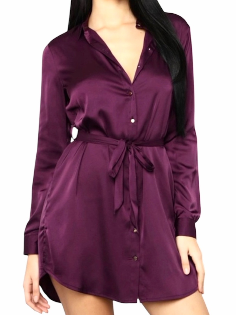 Fashion Nova Purple Satin Button-Front Shirt Dress 💜